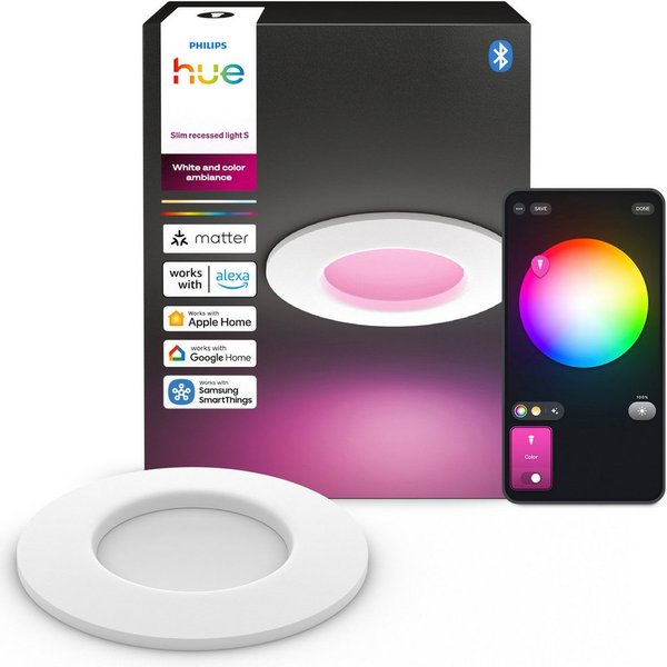 Philips Hue LED Deckenspot Slim Downlight Einbauleuchte, Abschaltautomatik, Bluetooth, CCT - über Fernbedienung, Dimmer, Dimmfunktion, Farbsteuerung, Farbwechse