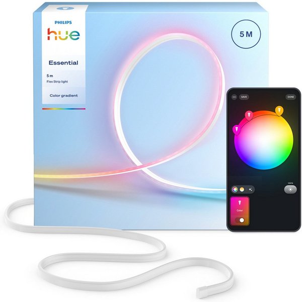 Philips Hue LED-Streifen Essential Flex Gradient LED-Streifen RGBIC farbfähig, lebendige Farben, flexible Innenbeleuchtung, komp. mit gängigen Smart-Home-Assist