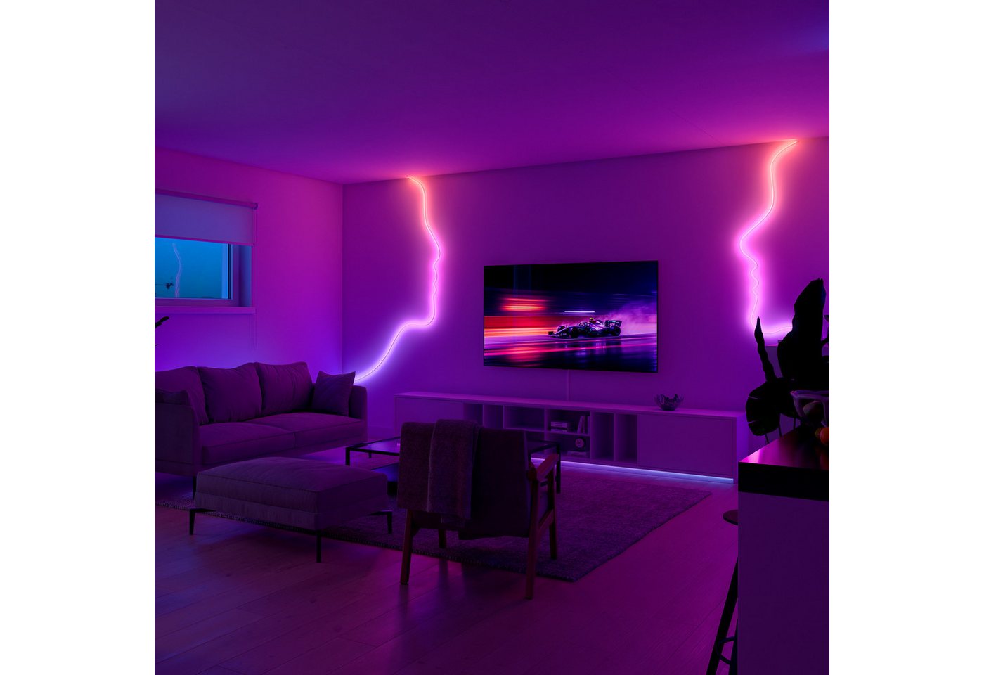Philips Hue LED-Streifen Essential Flex Gradient LED-Streifen RGBIC farbfähig, lebendige Farben, flexible Innenbeleuchtung, komp. mit gängigen Smart-Home-Assist – Bild 4 von 5