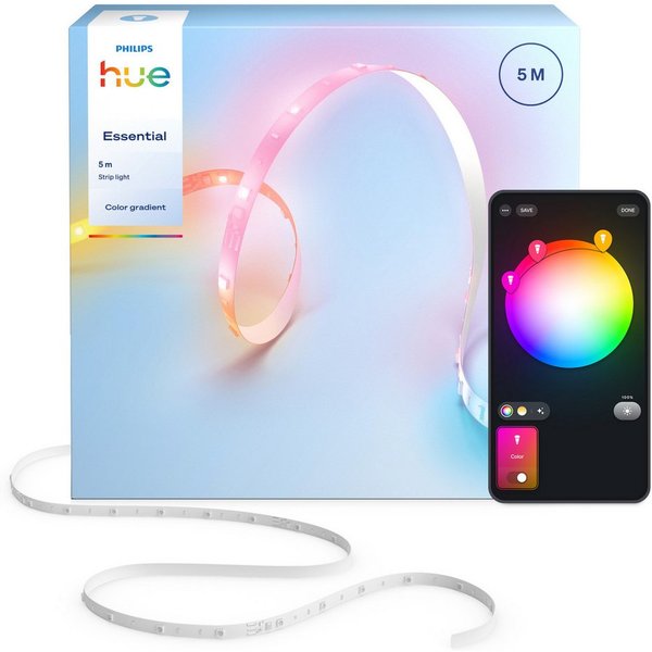 Philips Hue LED-Streifen Essential Gradient LED-Streifen RGBIC farbfähig, lebendige Farben, flexible Innenbeleuchtung, komp. mit gängigen Smart-Home-Assistenten