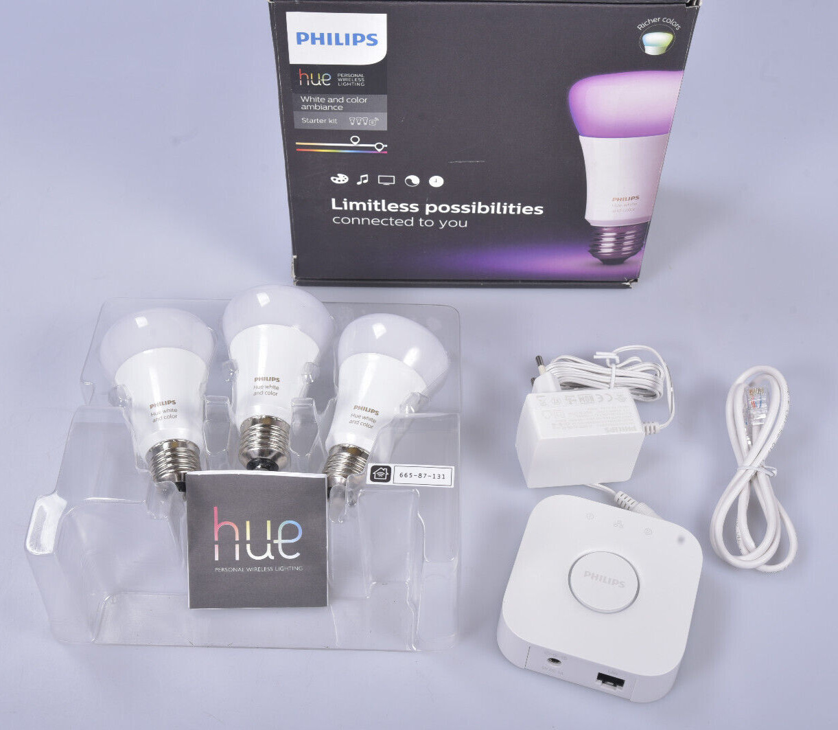 Philips Hue White and color ambiance Starter kit E27 - 1x Bridge + 3x Lampe Set