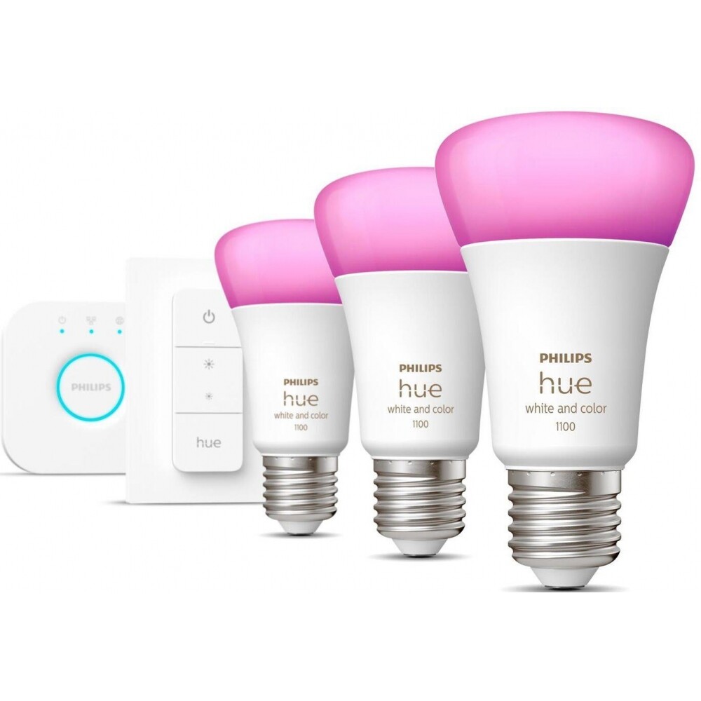 Philips Hue White & Color Ambiance 3er Pack - LED Lampe & Dimmschalter - weiß