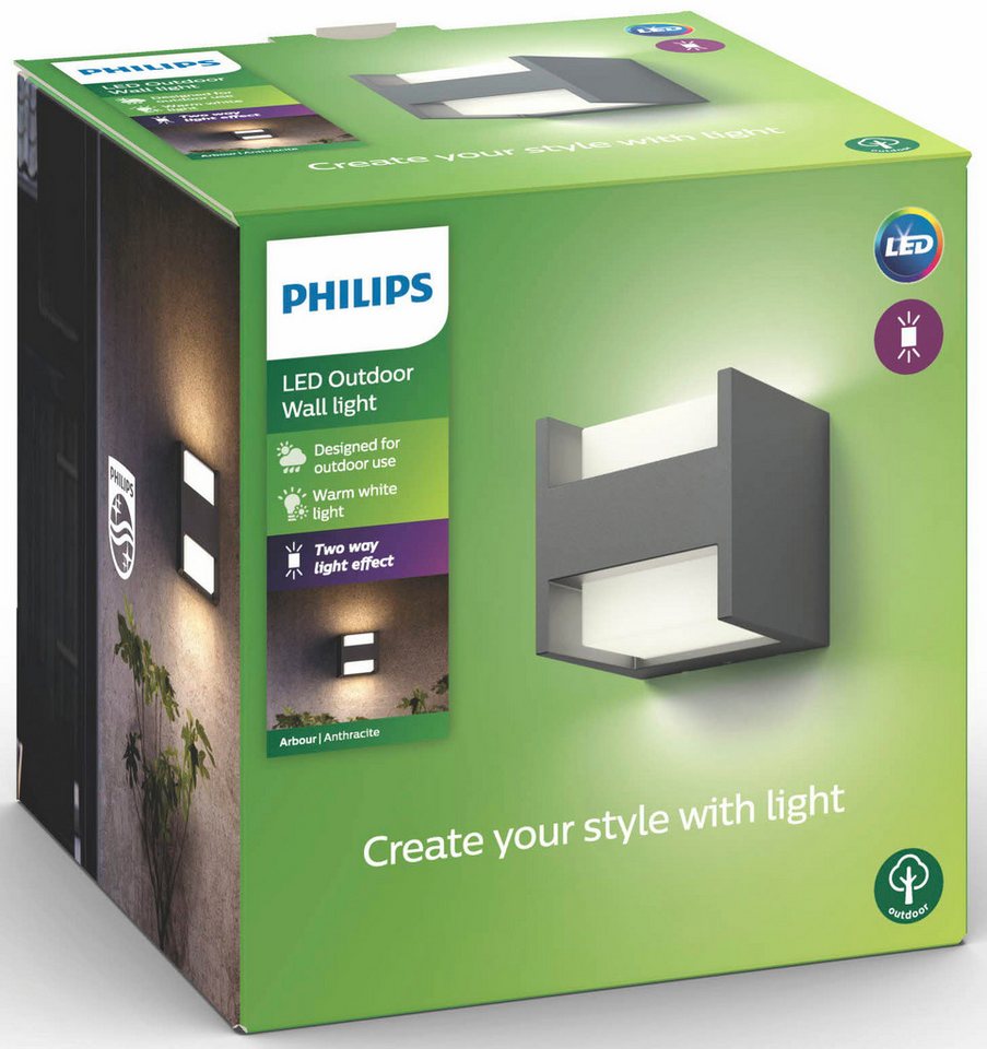 Philips LED Außen-Wandleuchte myGarden Arbour, 800lm, Anthrazit, LED fest integriert, Warmweiß – Bild 4 von 4