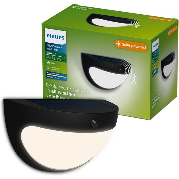 Philips LED Außen-Wandleuchte Outdoor Solar Swyn, Abschaltautomatik, Bewegungsmelder, Tageslichtsensor, LED fest integriert, Warmweiß, Tageslicht- und Bewegungs