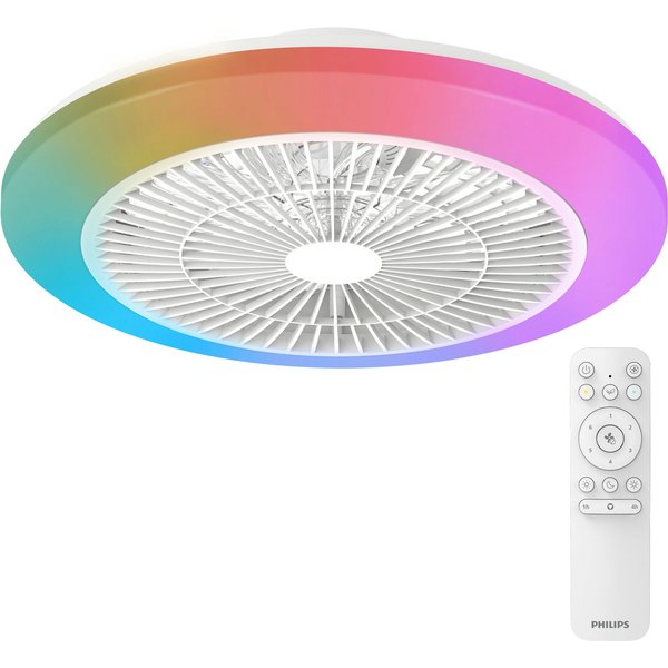Philips LED Deckenleuchte Amigo Deckenventilator RGB, 40 W (Leuchte) + 20 W (Ventilator) weiß, CCT - über Fernbedienung, Dimmer, Dimmfunktion, Ein-/Ausschalter,