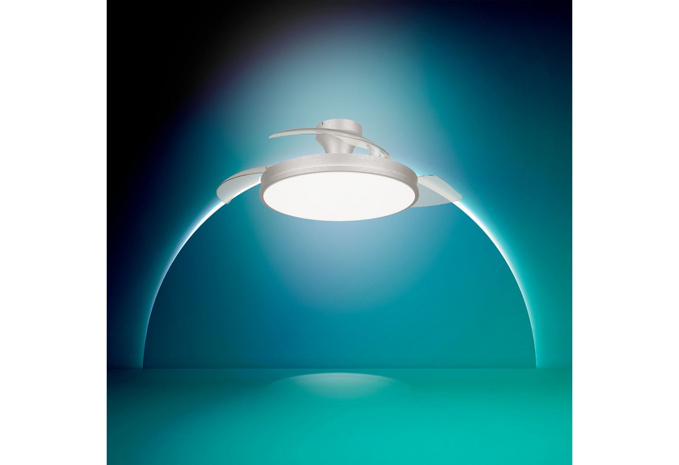 Philips LED Deckenleuchte Atlas 35W DC-Ventilator 28W, einziehbare Rotorblätter, nickel-grau, CCT - über Fernbedienung, Dimmer, Dimmfunktion, Ein-/Ausschalter,  – Bild 2 von 5