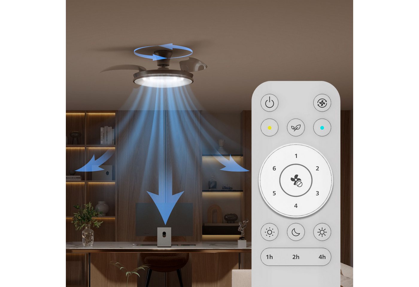 Philips LED Deckenleuchte Atlas 35W DC-Ventilator 28W, einziehbare Rotorblätter, nickel-grau, CCT - über Fernbedienung, Dimmer, Dimmfunktion, Ein-/Ausschalter,  – Bild 4 von 5