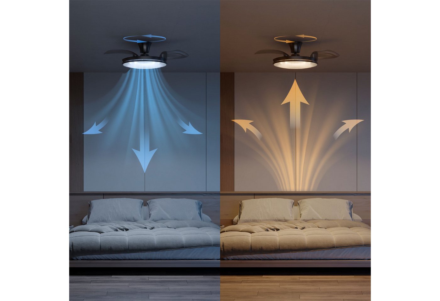 Philips LED Deckenleuchte Atlas 35W DC-Ventilator 28W, einziehbare Rotorblätter, nickel-grau, CCT - über Fernbedienung, Dimmer, Dimmfunktion, Ein-/Ausschalter,  – Bild 5 von 5