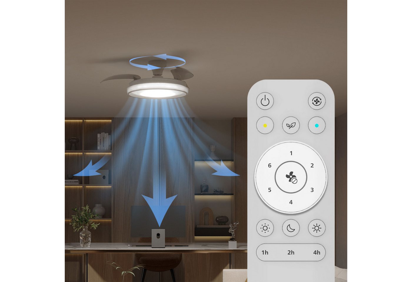 Philips LED Deckenleuchte Bliss 35W DC-Ventilator 28W, einziehbare Rotorblätter, Glitzeroptik, CCT - über Fernbedienung, Dimmer, Dimmfunktion, Ein-/Ausschalter, – Bild 5 von 5