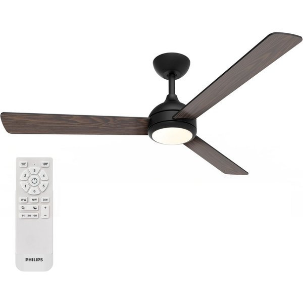 Philips LED Deckenleuchte Civx 24W, Ventilator 32W, drehbare Blätter, ⌀132cm schwarz-dunkelbraun, CCT - über Fernbedienung, Dimmer, Dimmfunktion, Ein-/Ausschalt