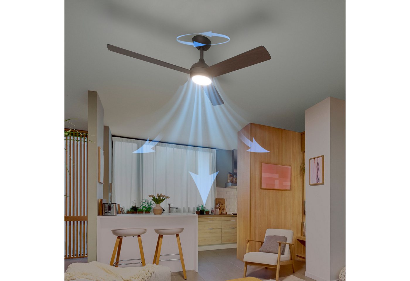Philips LED Deckenleuchte Civx 24W, Ventilator 32W, drehbare Blätter, ⌀132cm schwarz-dunkelbraun, CCT - über Fernbedienung, Dimmer, Dimmfunktion, Ein-/Ausschalt – Bild 3 von 5