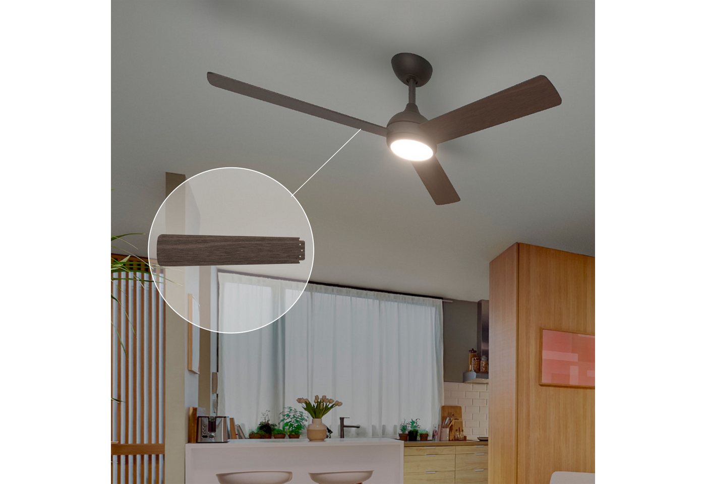 Philips LED Deckenleuchte Civx 24W, Ventilator 32W, drehbare Blätter, ⌀132cm schwarz-dunkelbraun, CCT - über Fernbedienung, Dimmer, Dimmfunktion, Ein-/Ausschalt – Bild 5 von 5