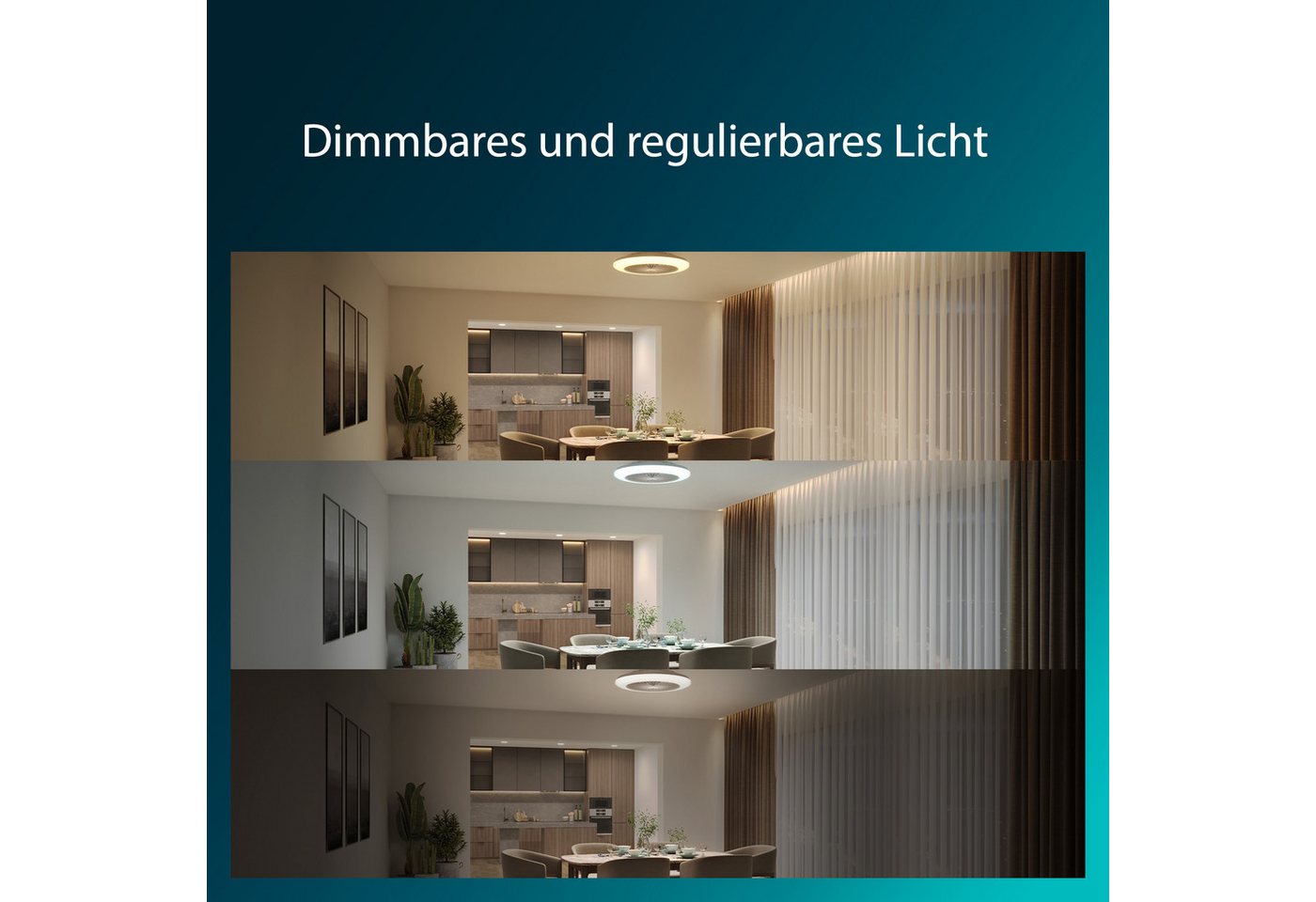 Philips LED Deckenleuchte Deckenventilator Amigo, Abschaltautomatik, CCT - über Fernbedienung, Dimmer, Dimmfunktion, Farbsteuerung, Farbwechsel, Fernbedienung,  – Bild 2 von 5