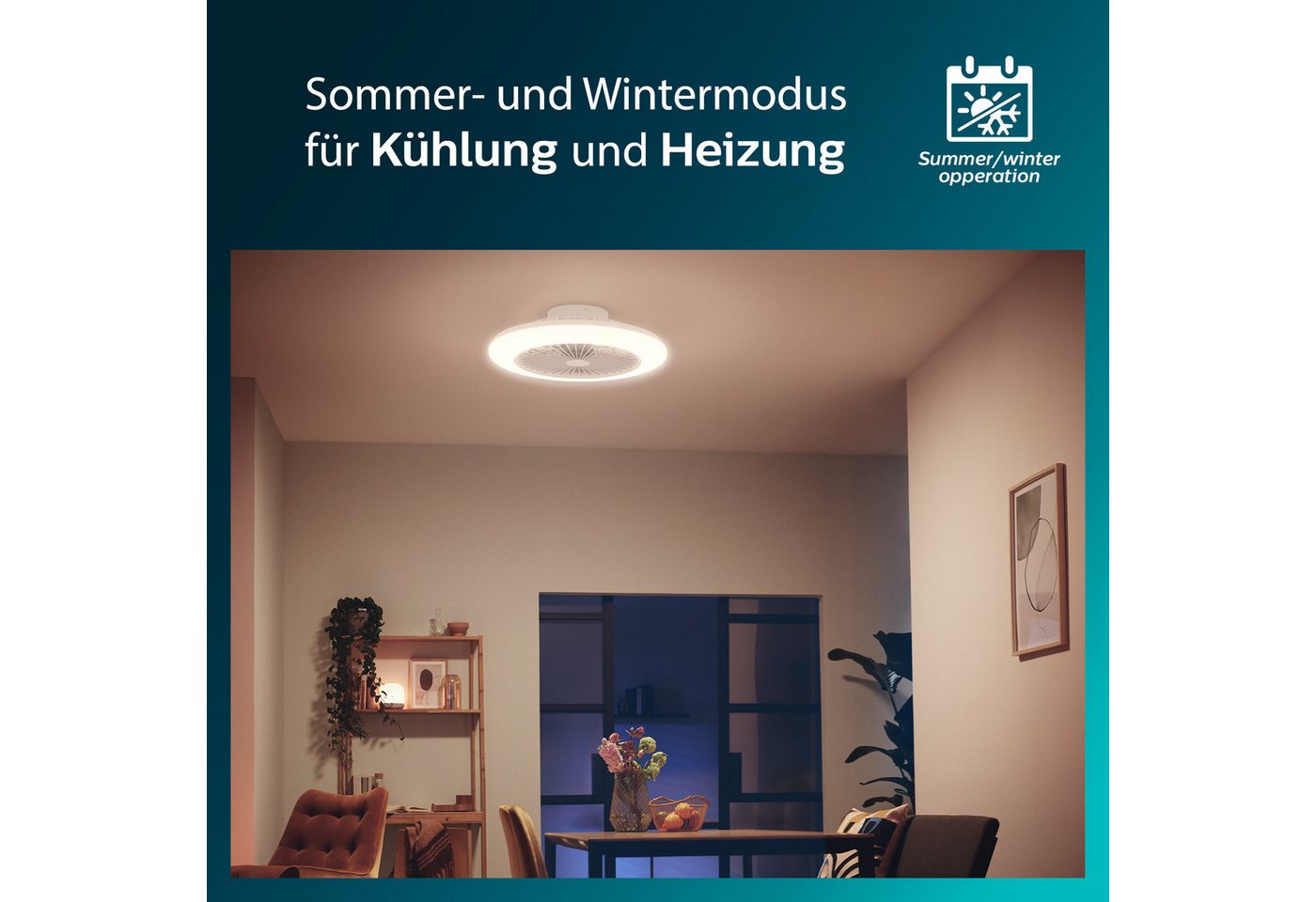 Philips LED Deckenleuchte Deckenventilator Amigo, Abschaltautomatik, CCT - über Fernbedienung, Dimmer, Dimmfunktion, Farbsteuerung, Farbwechsel, Fernbedienung,  – Bild 3 von 5
