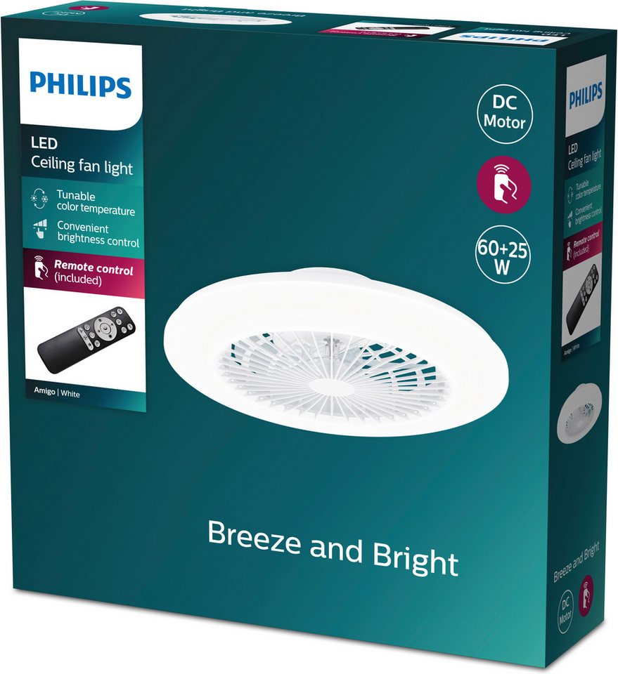 Philips LED Deckenleuchte Deckenventilator Amigo, Abschaltautomatik, CCT - über Fernbedienung, Dimmer, Dimmfunktion, Farbsteuerung, Farbwechsel, Fernbedienung,  – Bild 5 von 5