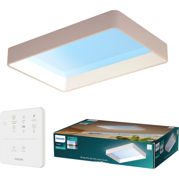 Philips LED Deckenleuchte Skylight LED Panel mit Tageslichtsimulation, IP44, Abschaltautomatik, CCT - über Fernbedienung, Dimmfunktion, Ein-/Ausschalter, Farbst