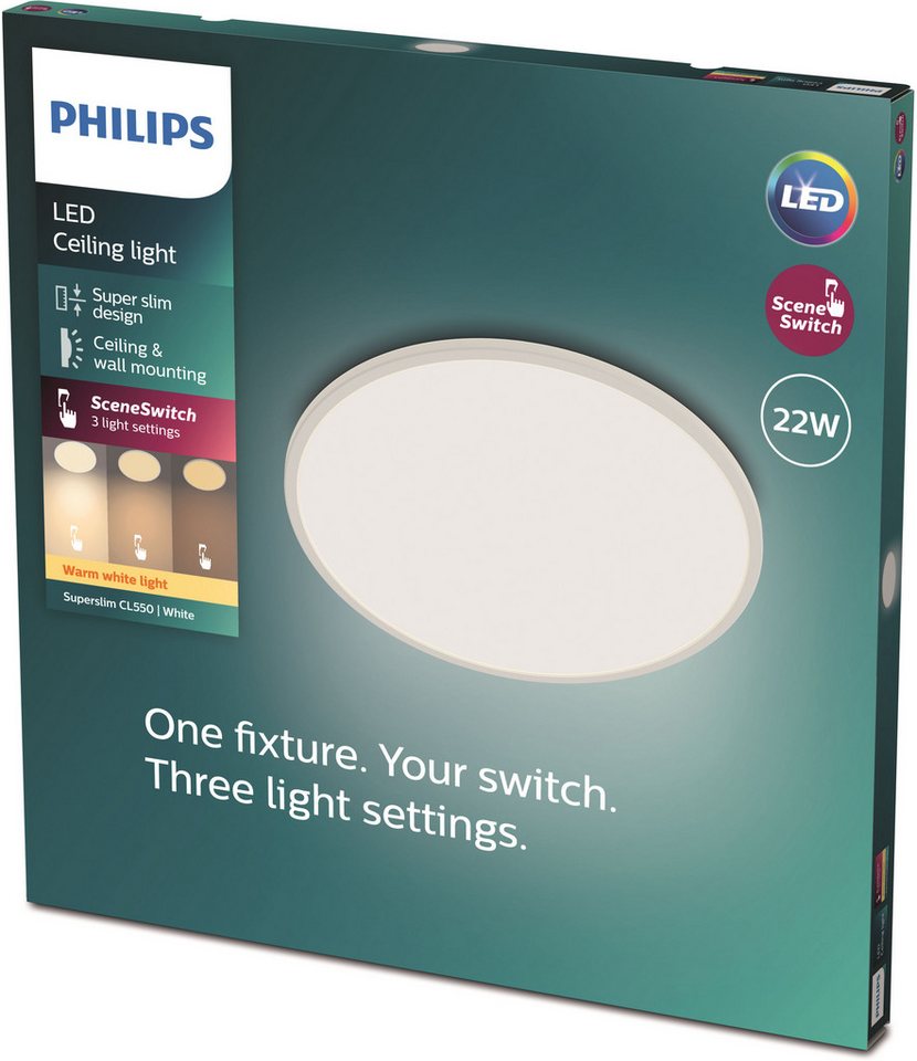Philips LED Deckenleuchte Superslim 3-in-1 LED Leuchte, CL550, 2700K, Dimmfunktion, Memoryfunktion, dimmbar über Fernbedienung, mehrere Helligkeitsstufen, LED f – Bild 3 von 4