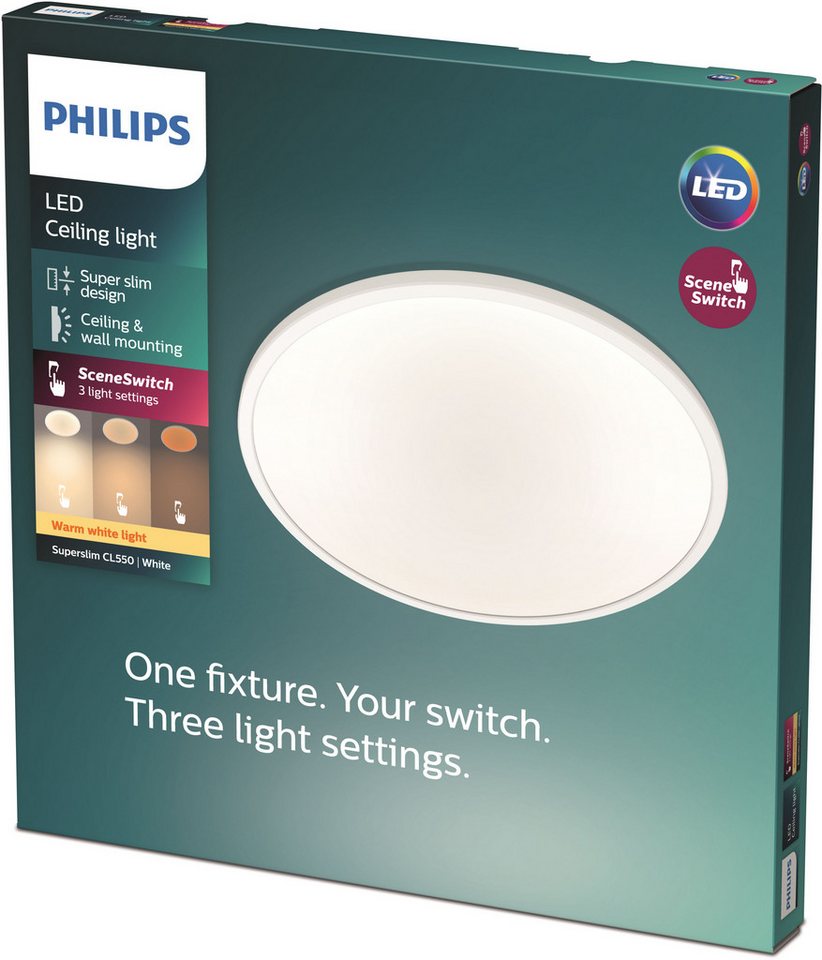 Philips LED Deckenleuchte Superslim 3-in-1 LED Leuchte, CL550, 2700K, Dimmfunktion, Memoryfunktion, dimmbar über Fernbedienung, mehrere Helligkeitsstufen, LED f – Bild 2 von 2