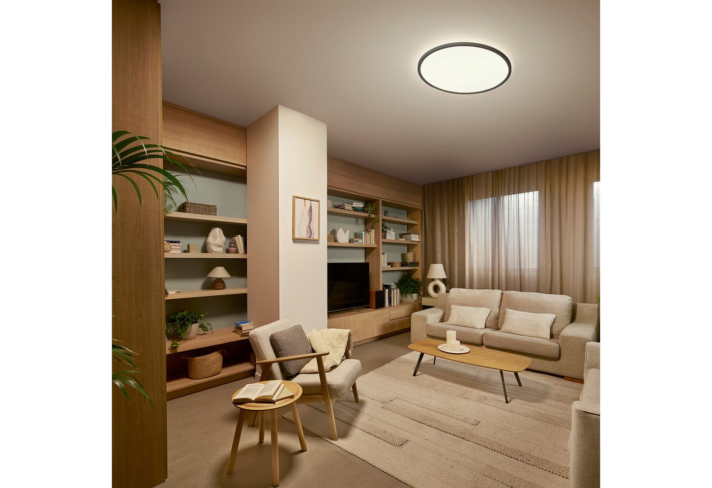 Philips LED Deckenleuchte Superslim All-in-one, 16 W, rund, Schwarz, CCT - über Fernbedienung, Dimmer, Dimmfunktion, Farbsteuerung, Fernbedienung, Infrarot inkl – Bild 2 von 5