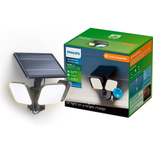Philips LED Flutlichtstrahler Outdoor Ultra-Efficient Solar Zyren Sicherheitslicht, Abschaltautomatik, Bewegungsmelder, Tageslichtsensor, LED fest integriert, K