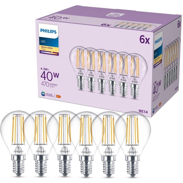 Philips LED-Leuchtmittel Classic 40W Non-Dim, E14, 6 St., Warmweiß