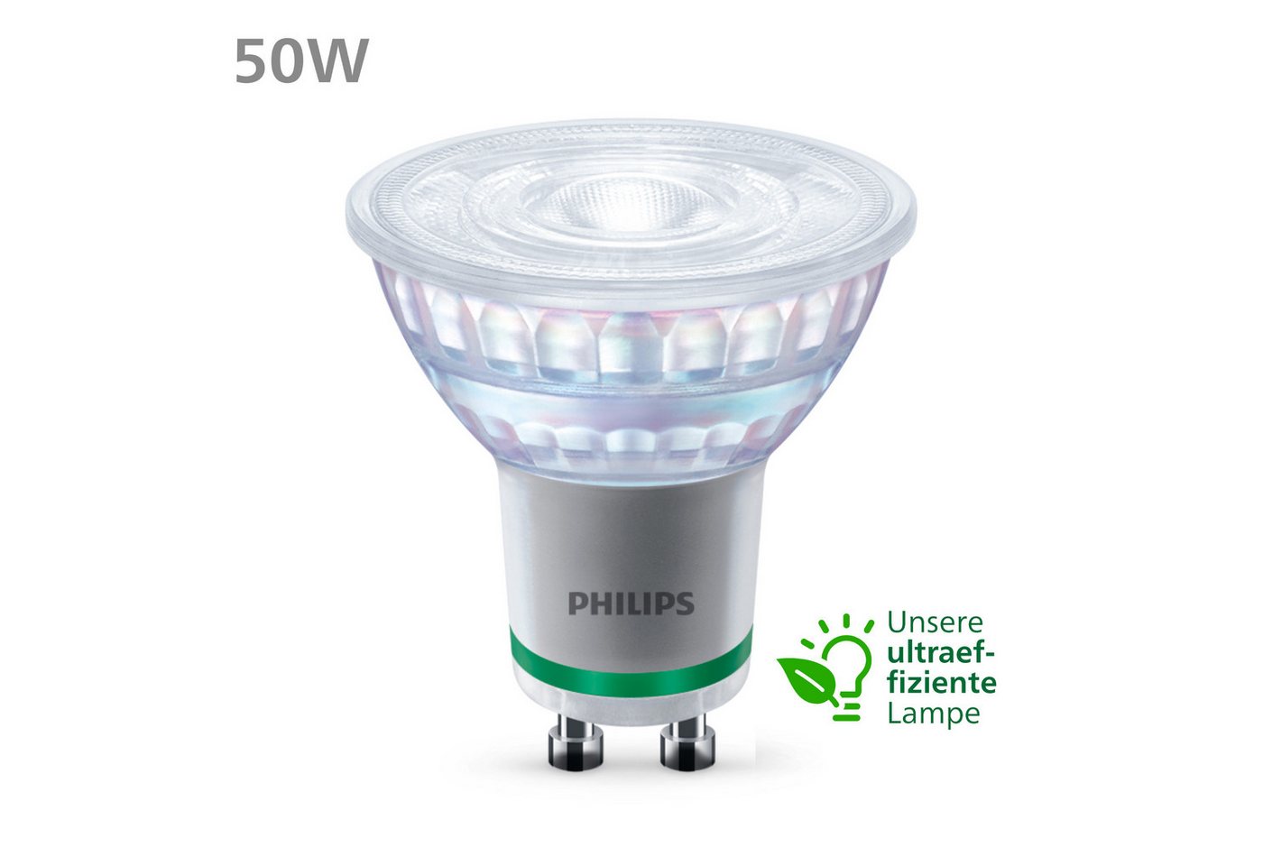 Philips LED-Leuchtmittel UltraEfficient 50W, GU10, 3 St., Warmweiß, 2700 K, 3er Set, warmweiß, 375 Lumen, EyeComfort – Bild 2 von 5