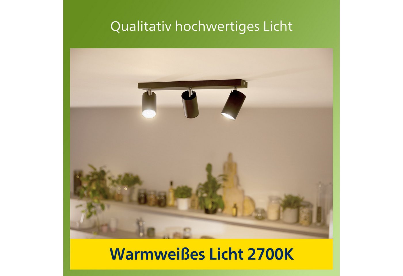 Philips LED-Leuchtmittel UltraEfficient 50W, GU10, 3 St., Warmweiß, 2700 K, 3er Set, warmweiß, 375 Lumen, EyeComfort – Bild 4 von 5