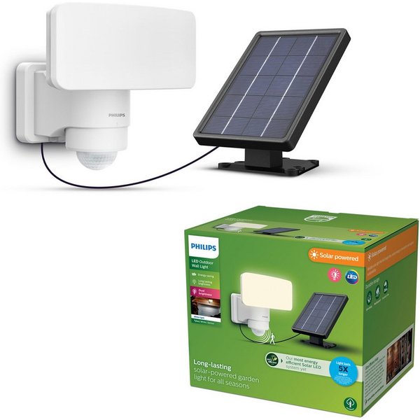 Philips LED Solarleuchte Outdoor Ultra-Efficient Solar Tylus Sicherheits-Flutlicht, Abschaltautomatik, Bewegungsmelder, Dimmfunktion, Leuchtdauer einstellbar, M