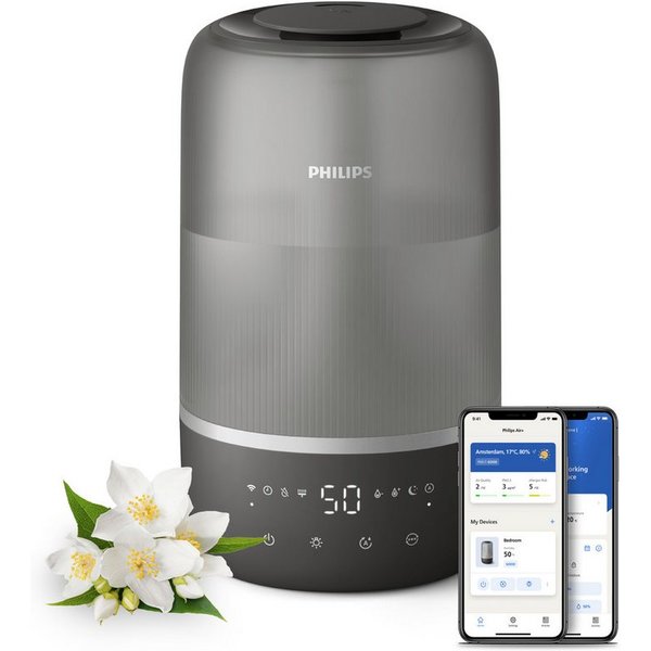 Philips Luftbefeuchter HU1510 1000 Series, ultraschall, 3 l Wassertank, für 41 m² Räume, mit Aroma-Diffusor, Stimmungslicht, App verbunden