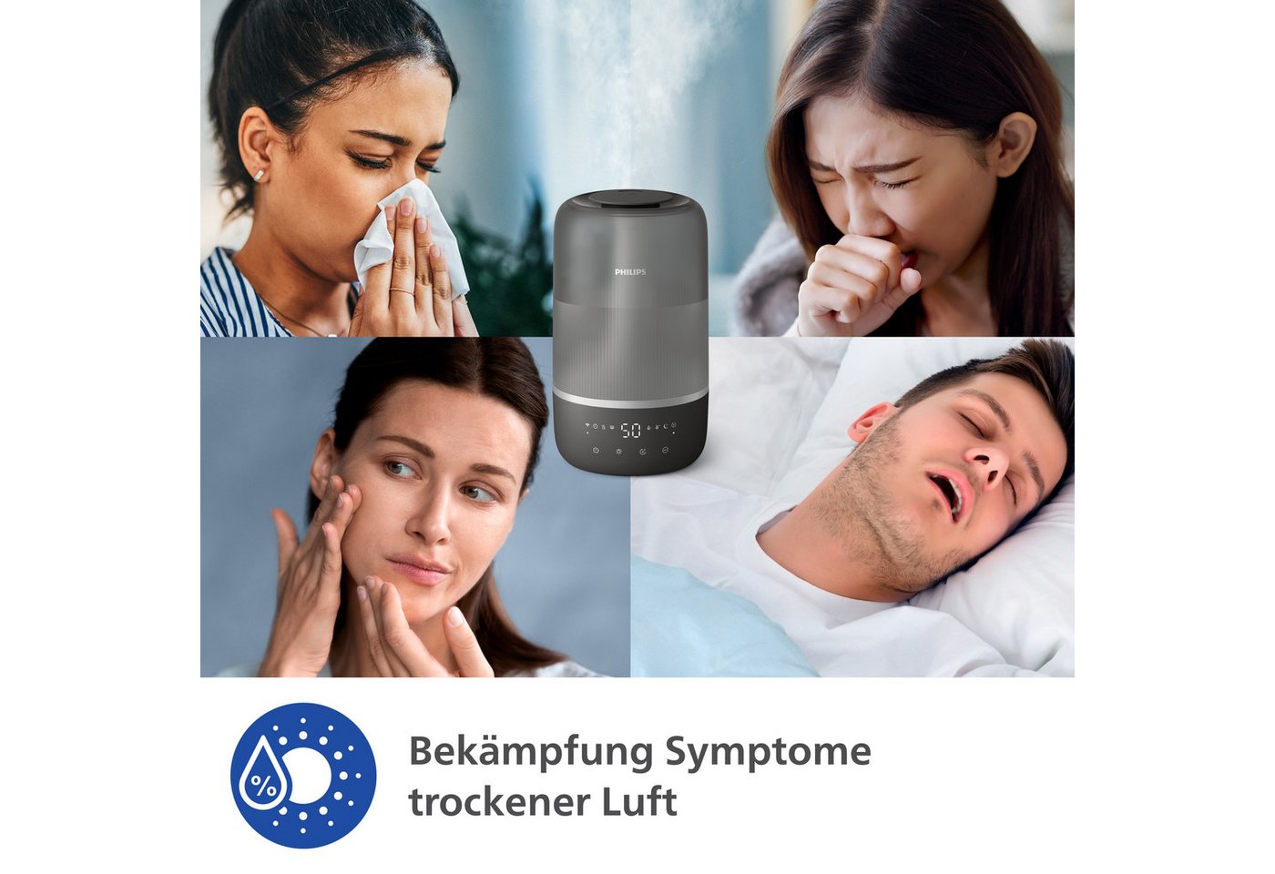 Philips Luftbefeuchter HU1510 1000 Series, ultraschall, 3 l Wassertank, für 41 m² Räume, mit Aroma-Diffusor, Stimmungslicht, App verbunden – Bild 2 von 5
