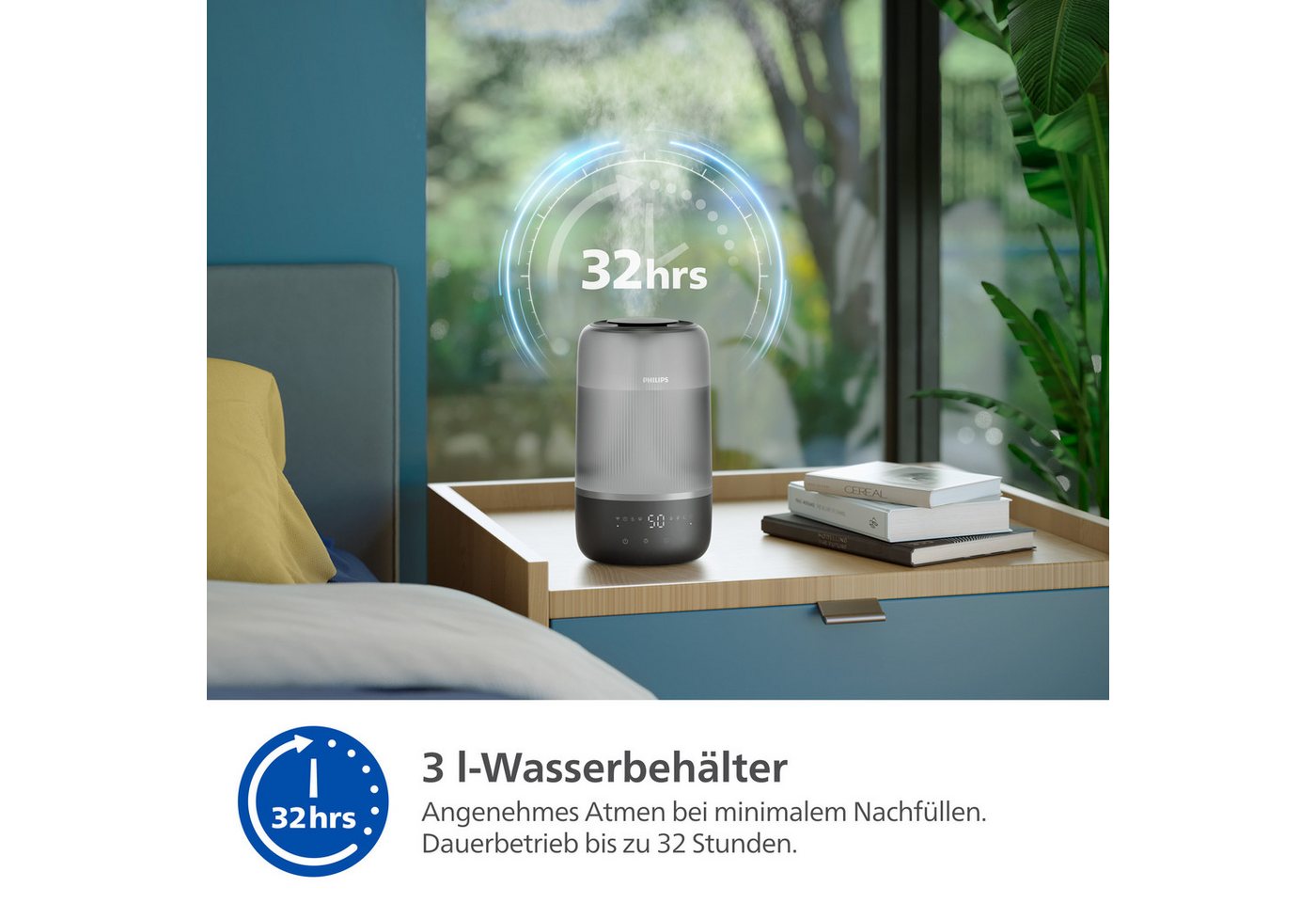Philips Luftbefeuchter HU1510 1000 Series, ultraschall, 3 l Wassertank, für 41 m² Räume, mit Aroma-Diffusor, Stimmungslicht, App verbunden – Bild 3 von 5