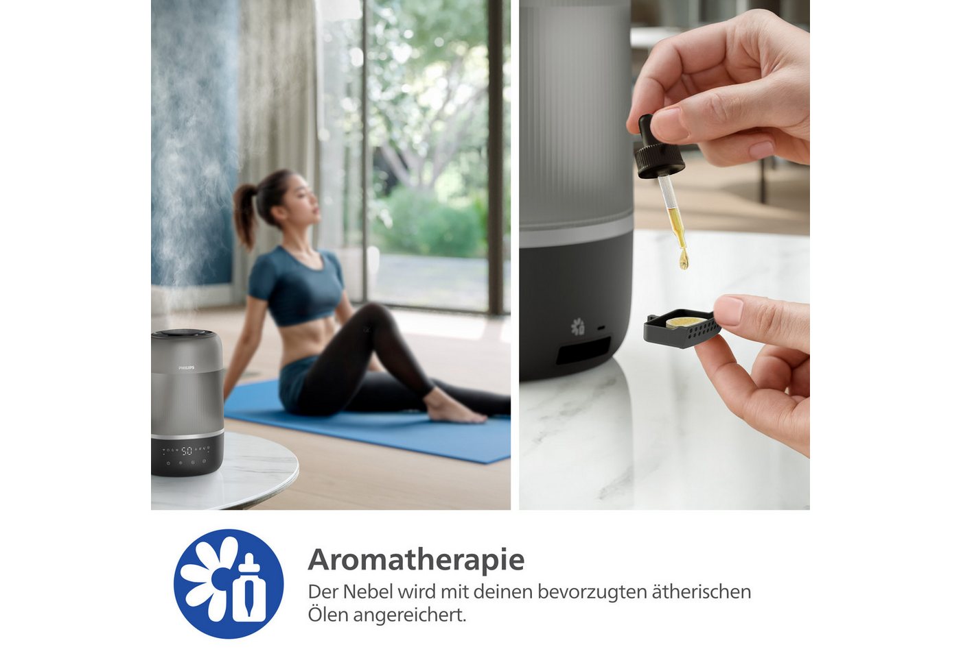 Philips Luftbefeuchter HU1510 1000 Series, ultraschall, 3 l Wassertank, für 41 m² Räume, mit Aroma-Diffusor, Stimmungslicht, App verbunden – Bild 4 von 5