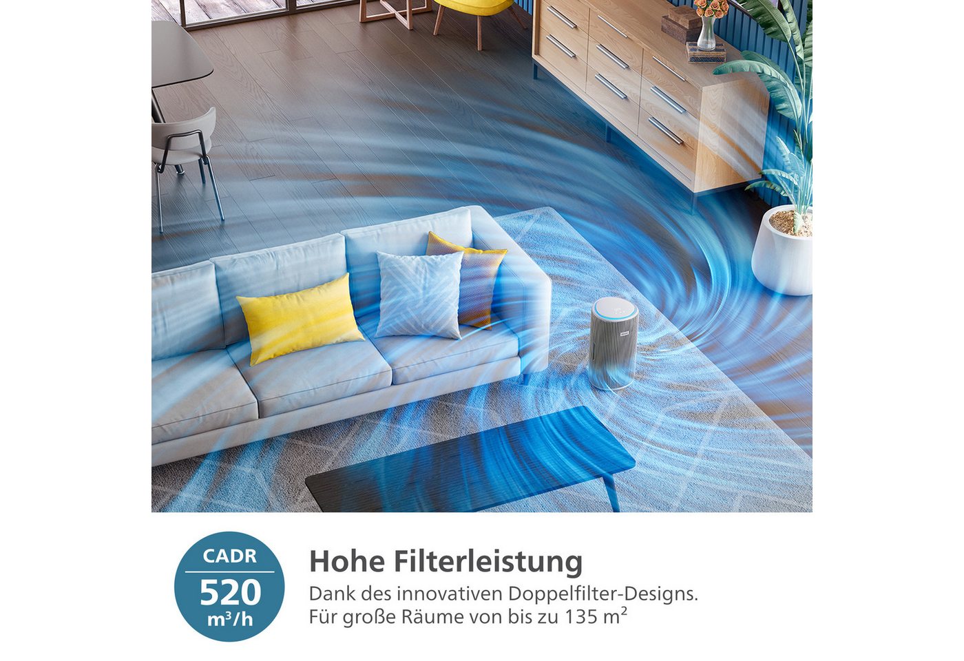 Philips Luftreiniger PureProtect 3200 Series, Luftreinigungsrate (CADR) 520 m³/h, für 135 m² Räume, 3-Schichten-HEPA-Filtersystem, leise – Bild 2 von 5