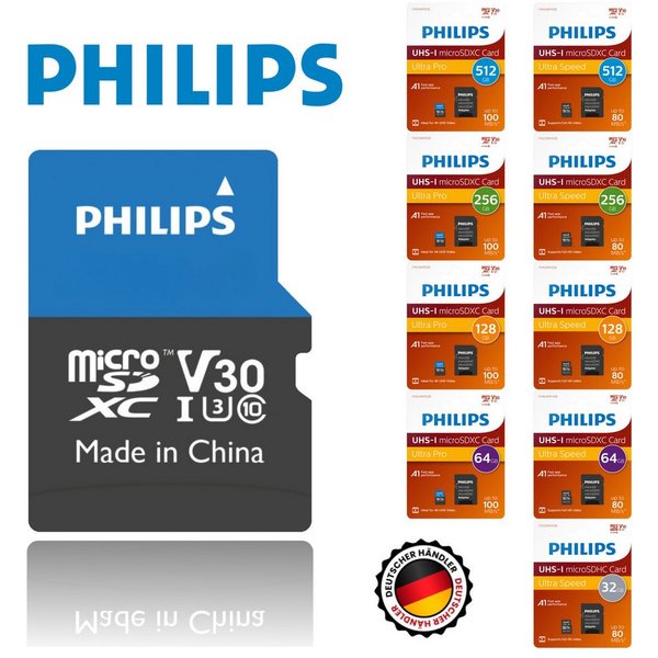 Philips Philips Micro SDHC Karte 32GB Speicherkarte UHS-I U1 Class 10 Speicherkarte