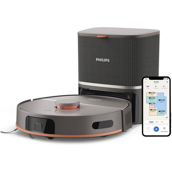 Philips Saugroboter mit Wischfunktion XU5100/10 mit 10.000pa Saugkraft, 67,16 W, mit Beutel, LDS-Radarnavigationssystem, HomeRun App, inkl. Entleerungsstation