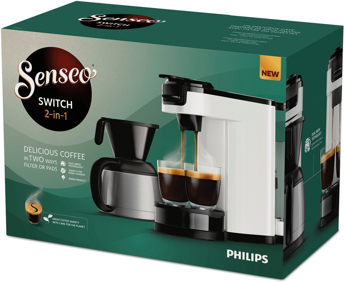 Philips Senseo Kaffeepadmaschine Switch HD6592/04, 2-in-1 Pad und Filterkaffee, 1l Kaffeekanne, 1L Kaffeekanne – Bild 5 von 5