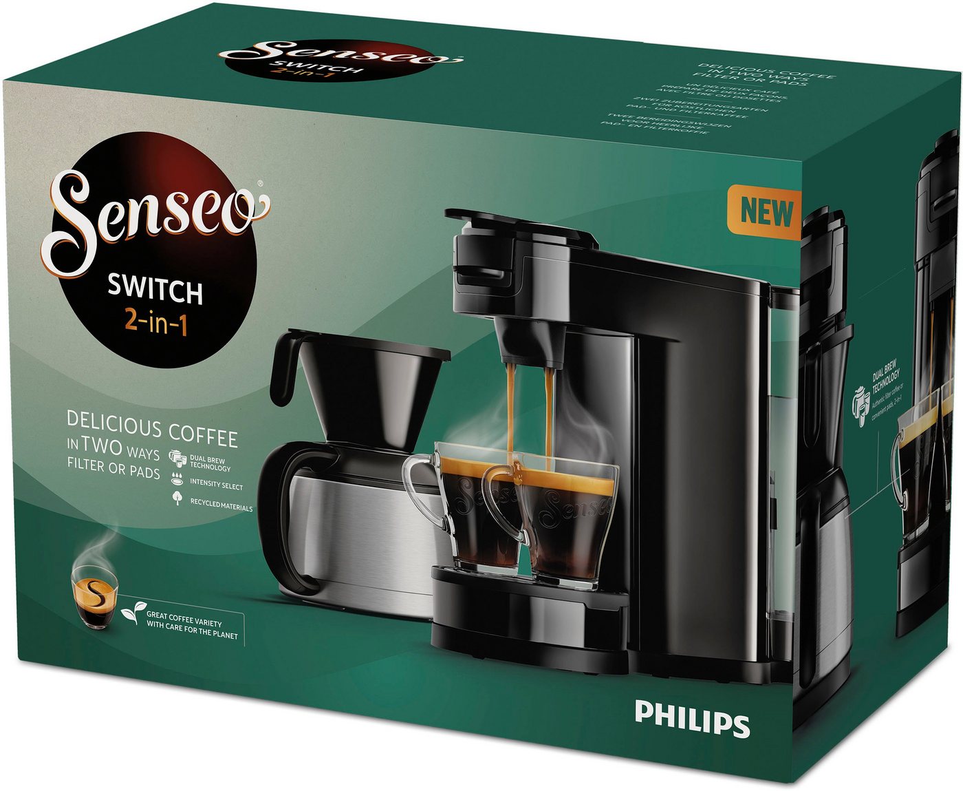 Philips Senseo Kaffeepadmaschine Switch HD6592/64, 2-in-1 Pad und Filterkaffee, 1l Kaffeekanne, 1L Kaffeekanne – Bild 5 von 5