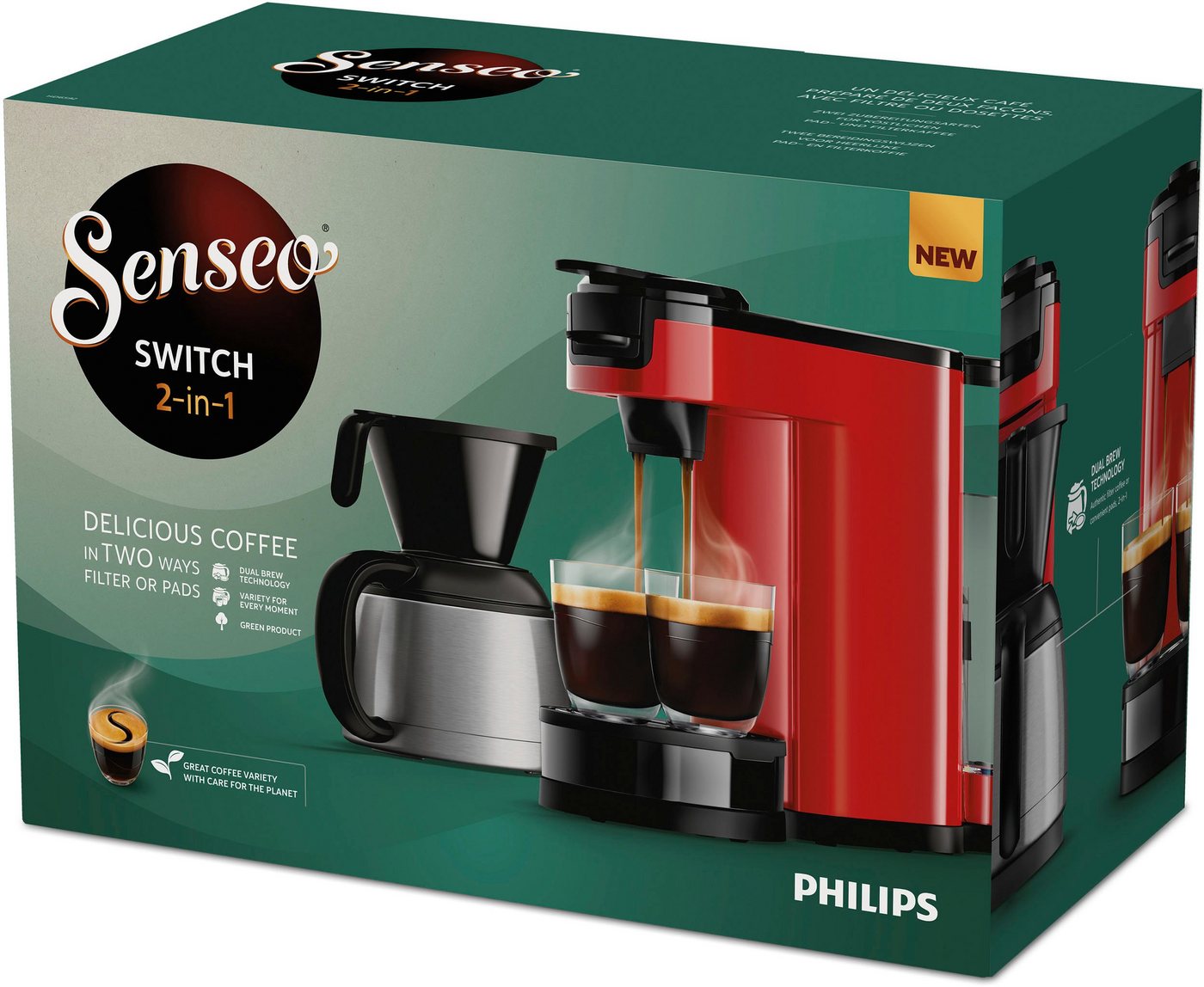 Philips Senseo Kaffeepadmaschine Switch HD6592/84, 2-in-1 Pad und Filterkaffee, 1l Kaffeekanne, 1L Kaffeekanne – Bild 5 von 5