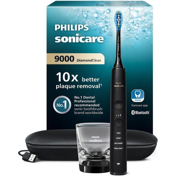 Philips Sonicare Elektrische Zahnbürste DiamondClean 9000 HX9911, Aufsteckbürsten: 1 St., mit Schalltechnologie, Ladeglass, USB-Reiseetui