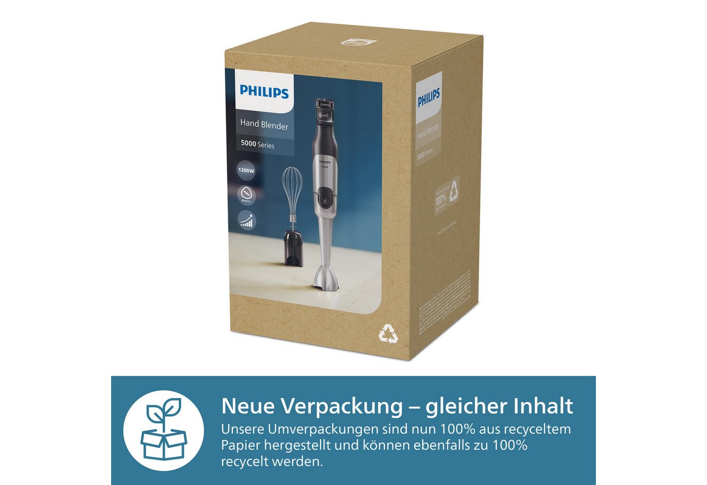 Philips Stabmixer HR2682/00 5000 Series, mit ProMix-Technologie, 1200 W, Becher und Schneebesenaufsatz, Edelstahl/Schwarz – Bild 3 von 5