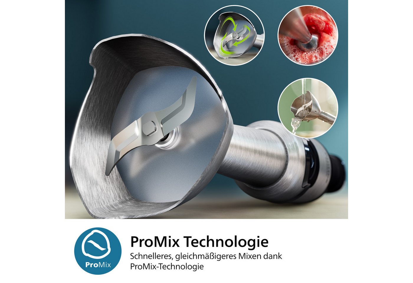 Philips Stabmixer HR2682/00 5000 Series, mit ProMix-Technologie, 1200 W, Becher und Schneebesenaufsatz, Edelstahl/Schwarz – Bild 4 von 5