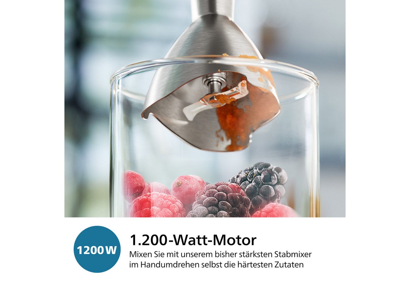 Philips Stabmixer HR2682/00 5000 Series, mit ProMix-Technologie, 1200 W, Becher und Schneebesenaufsatz, Edelstahl/Schwarz – Bild 5 von 5