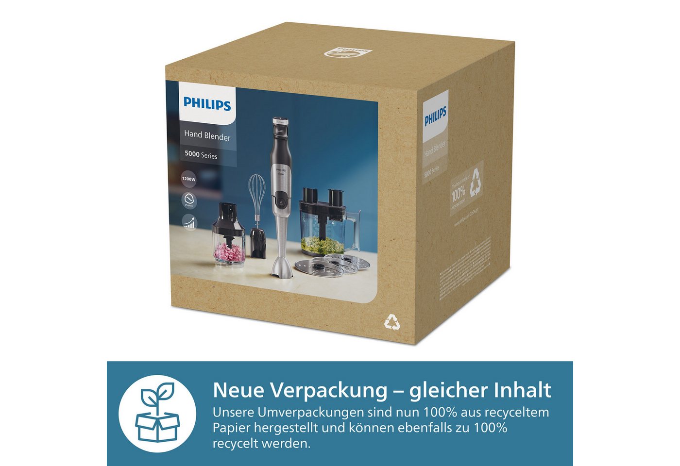 Philips Stabmixer HR2685/00 5000 Series, mit ProMix-Technologie, Becher, 1200 W, Schneebesen, Foodprozessoraufsatz und Zerkleinerer, Edelstahl/Schwarz – Bild 2 von 5