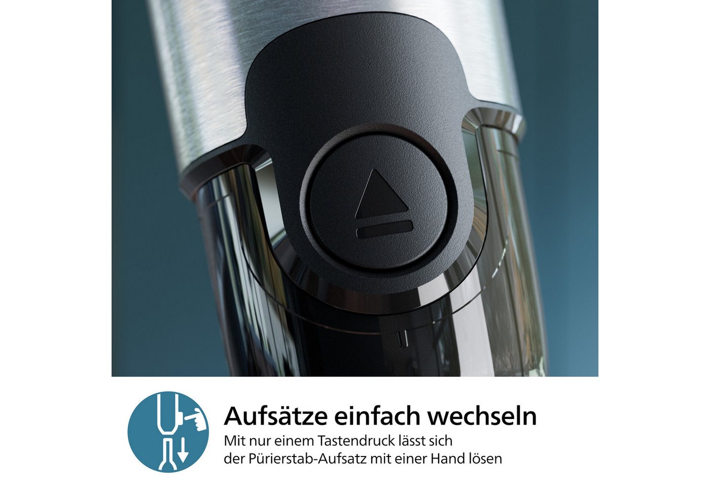 Philips Stabmixer HR2685/00 5000 Series, mit ProMix-Technologie, Becher, 1200 W, Schneebesen, Foodprozessoraufsatz und Zerkleinerer, Edelstahl/Schwarz – Bild 5 von 5