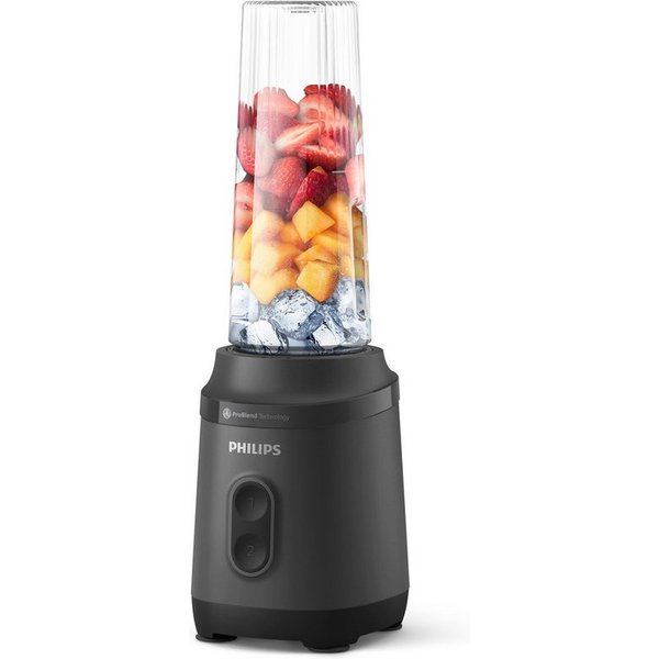 Philips Standmixer HR2760/00 mit ProBlend-Technologie, 350 W, Blend & Go-Trinkbecher, 2 Geschwindigkeitsstufen, Schwarz