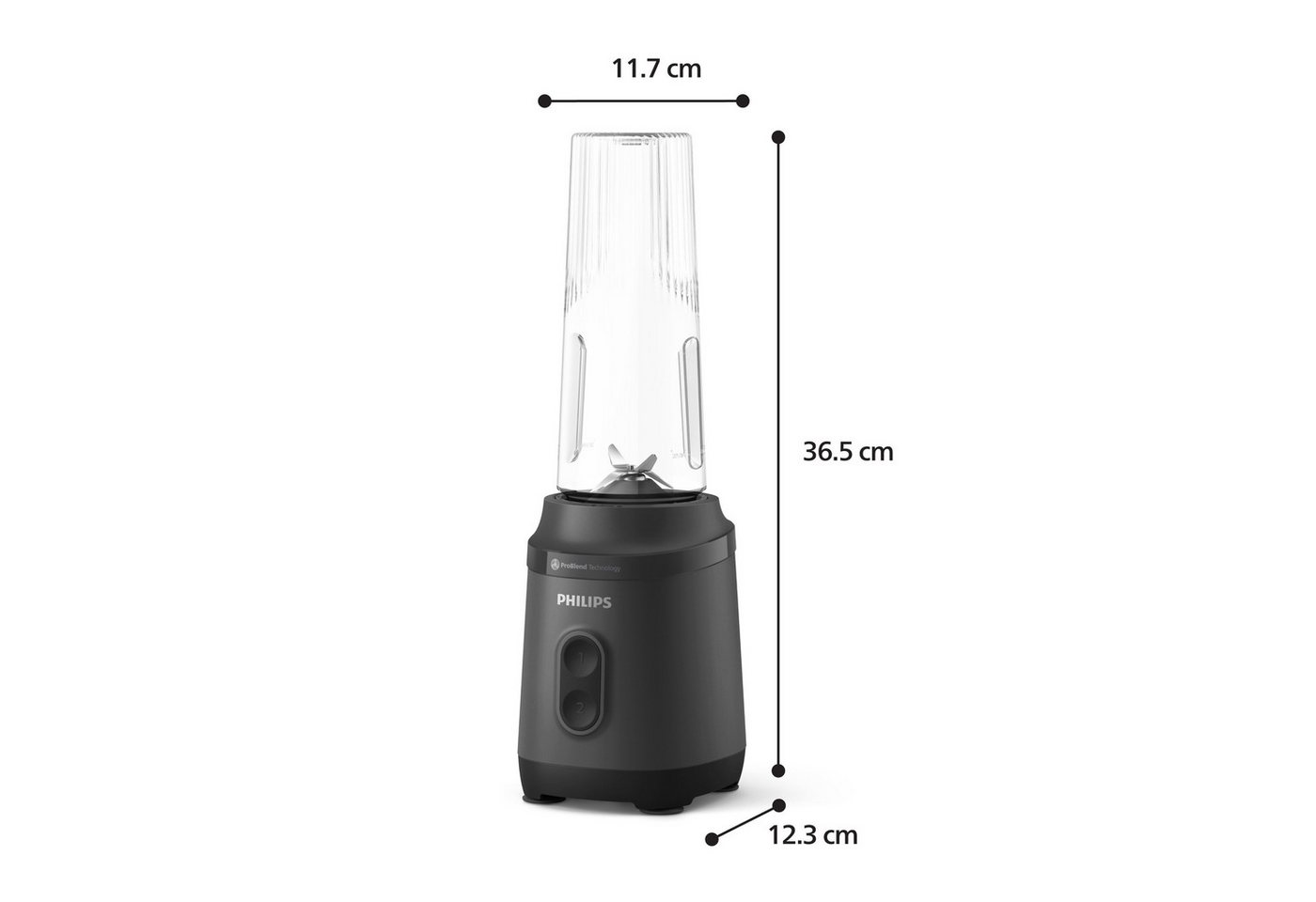 Philips Standmixer HR2760/00 mit ProBlend-Technologie, 350 W, Blend & Go-Trinkbecher, 2 Geschwindigkeitsstufen, Schwarz – Bild 3 von 5