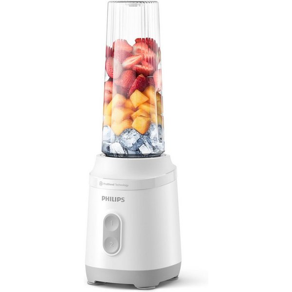 Philips Standmixer HR2760/01 mit ProBlend-Technologie, 350 W, Blend & Go-Trinkbecher, 2 Geschwindigkeitsstufen, Weiß