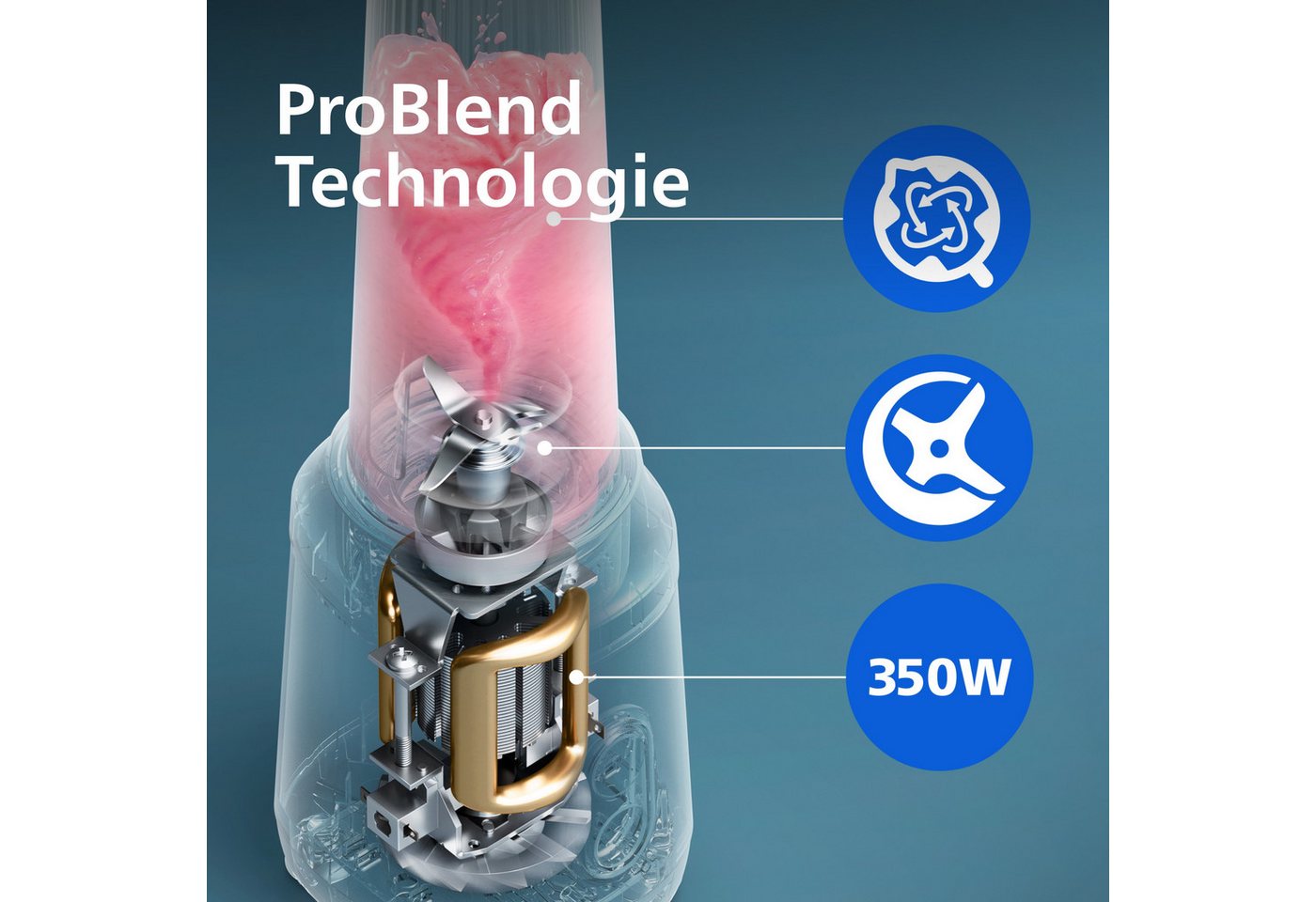 Philips Standmixer HR2760/01 mit ProBlend-Technologie, 350 W, Blend & Go-Trinkbecher, 2 Geschwindigkeitsstufen, Weiß – Bild 3 von 5