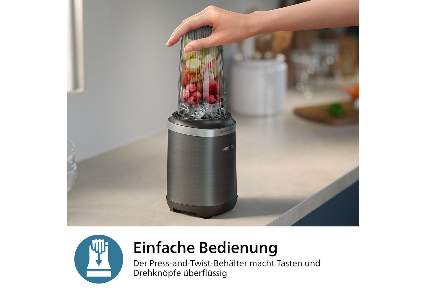 Philips Standmixer HR2767/00 5000 Series, mit ProBlend Plus-Technologie, 1000 W, 3 Becher (700, 500, 300 ml), kompaktes Design, Schwarz/Edelstahl – Bild 3 von 5