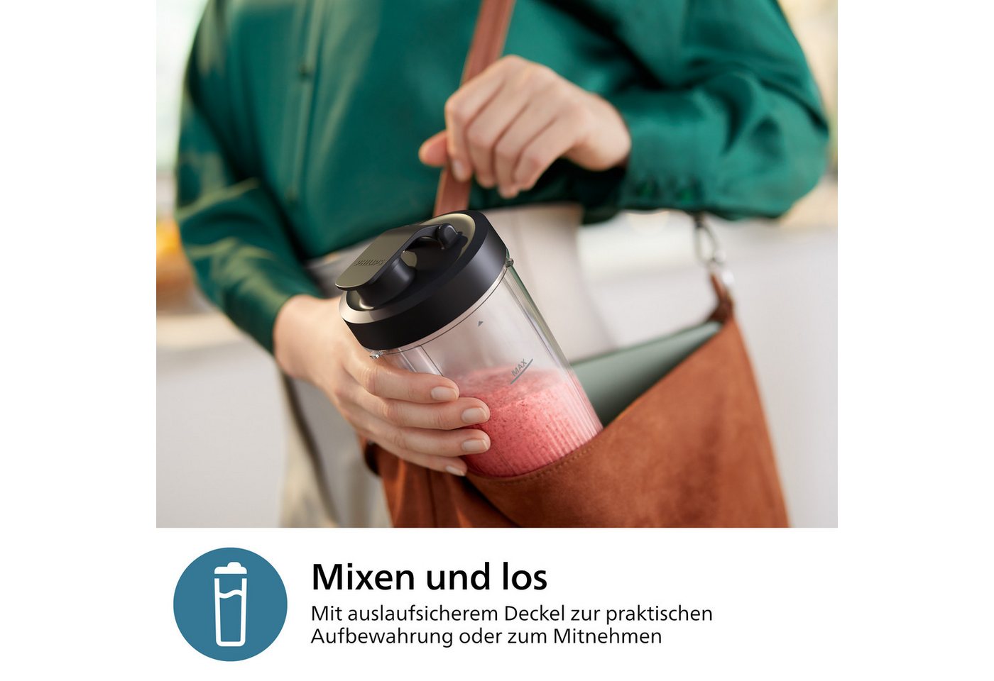 Philips Standmixer HR2767/00 5000 Series, mit ProBlend Plus-Technologie, 1000 W, 3 Becher (700, 500, 300 ml), kompaktes Design, Schwarz/Edelstahl – Bild 5 von 5